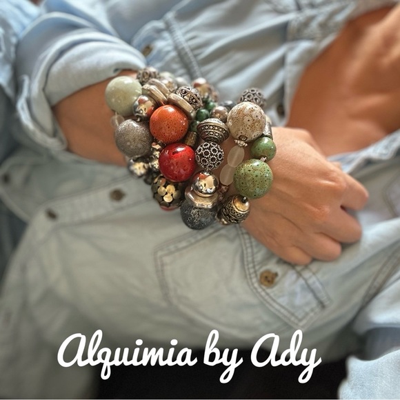 Ultra big ocean jasper maximalism ruby Zoisite colorful chunky beaded bracelet - Picture 3 of 3